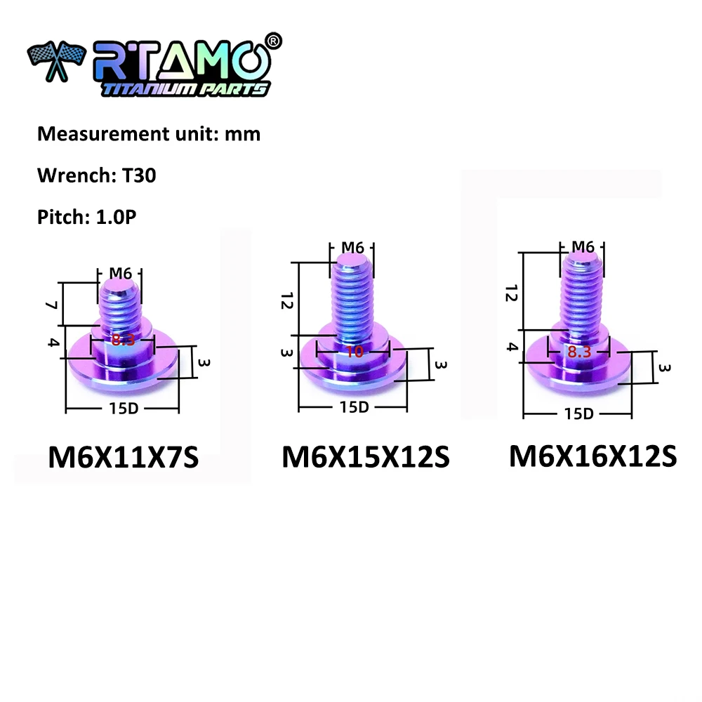 RTAMO Titanium Bolt M6X11/15/16 (OD=15) Step Screw for Honda Bodycover Screws