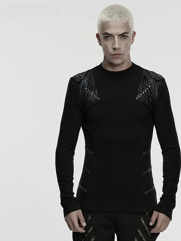 Slim Fit Punk Style Long Sleeve T-Shirt Men's Base Layer Shirt Top High-End Knitted Wear for Autumn Winter Street Fashion