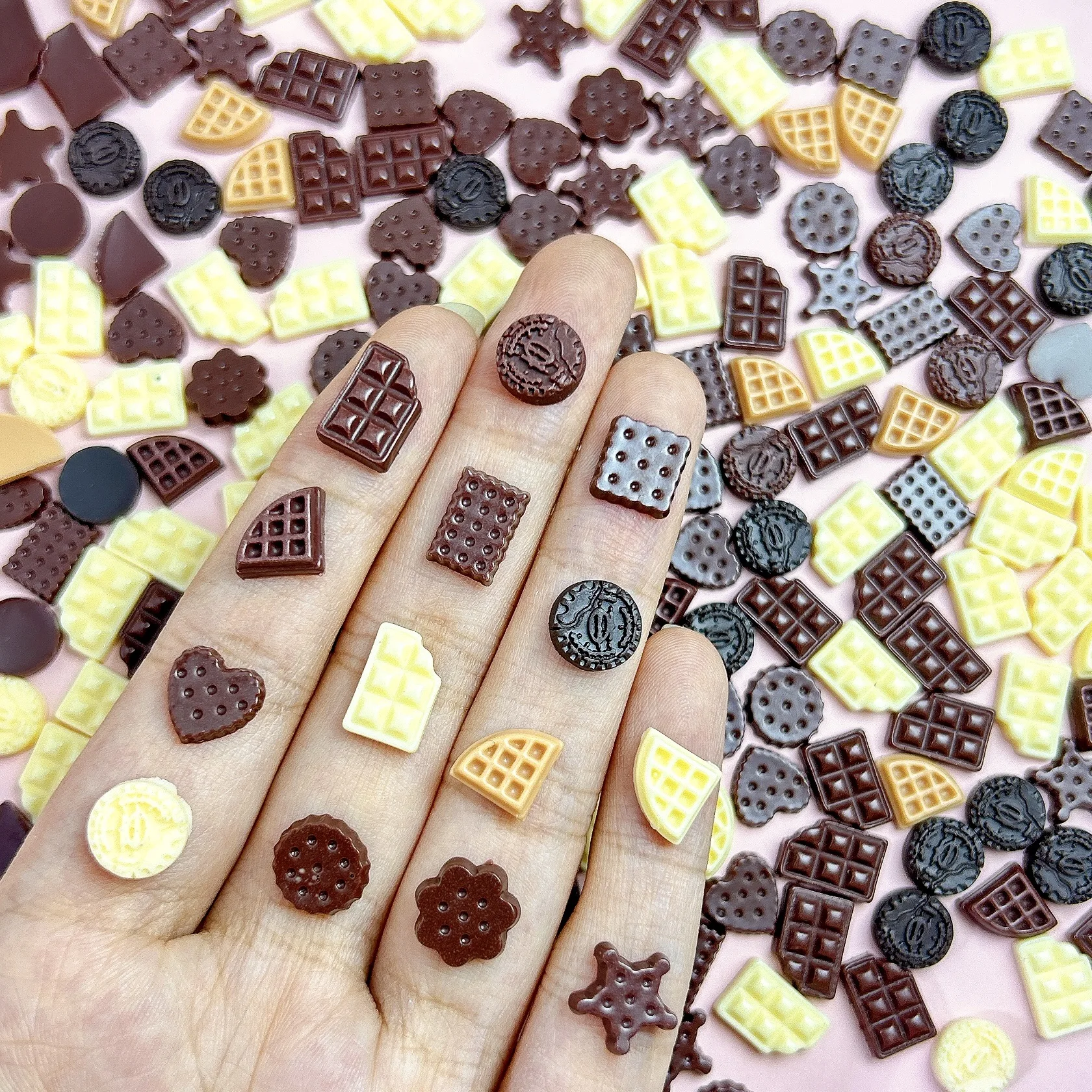 

10pcs Mix Simulation Chocolate Cookie Nail Art Accessories 3D Flatback Resin Foods Nail Charms DIY Cute Nails Decorations Parts