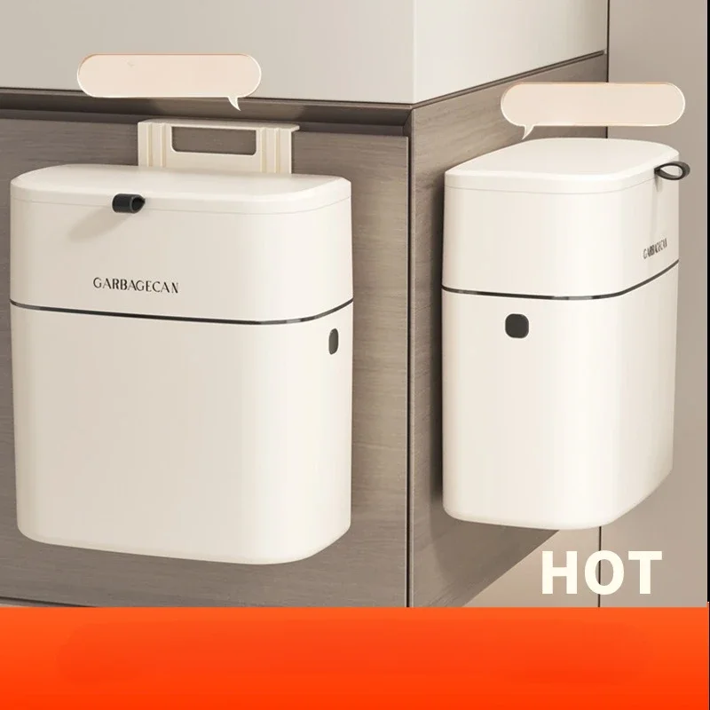 대용량 세련된 사각형 걸이식 쓰레기통, 가정용 주방 화장실 휴지통, 편리한 클램셸 뚜껑, 사각형 디자인