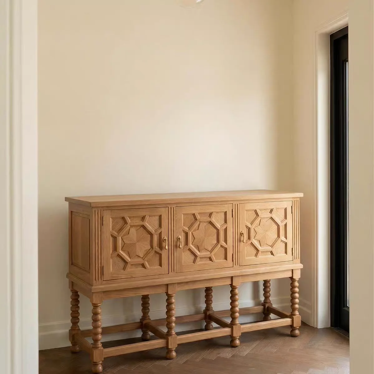 American Country Mango Solid Wood Carved Customizable Sideboard Storage Vintage Living Room Display Cabinet Home Furniture