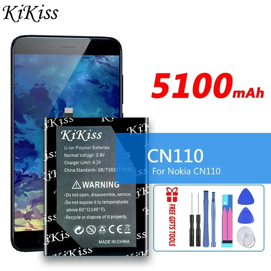 KiKiss Battery CN 110 5100mAh For Nokia CN110 1ICP5/65/78/X20/X10 Replacement Bateria