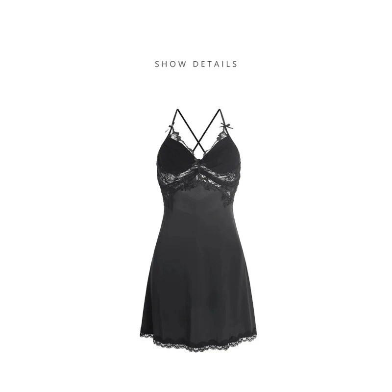 Elegant Lace Satin Nightgown - Sexy Mesh Hem V-neck Home Clothing Female Spaghetti Strap Nightdress&robe Set