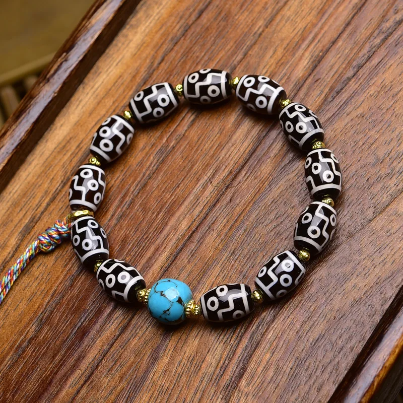 Natural black and white nine-eyed dzi bead bracelet nanhong onyx obsidian bravery glaze a dull reflux bone accessories strings