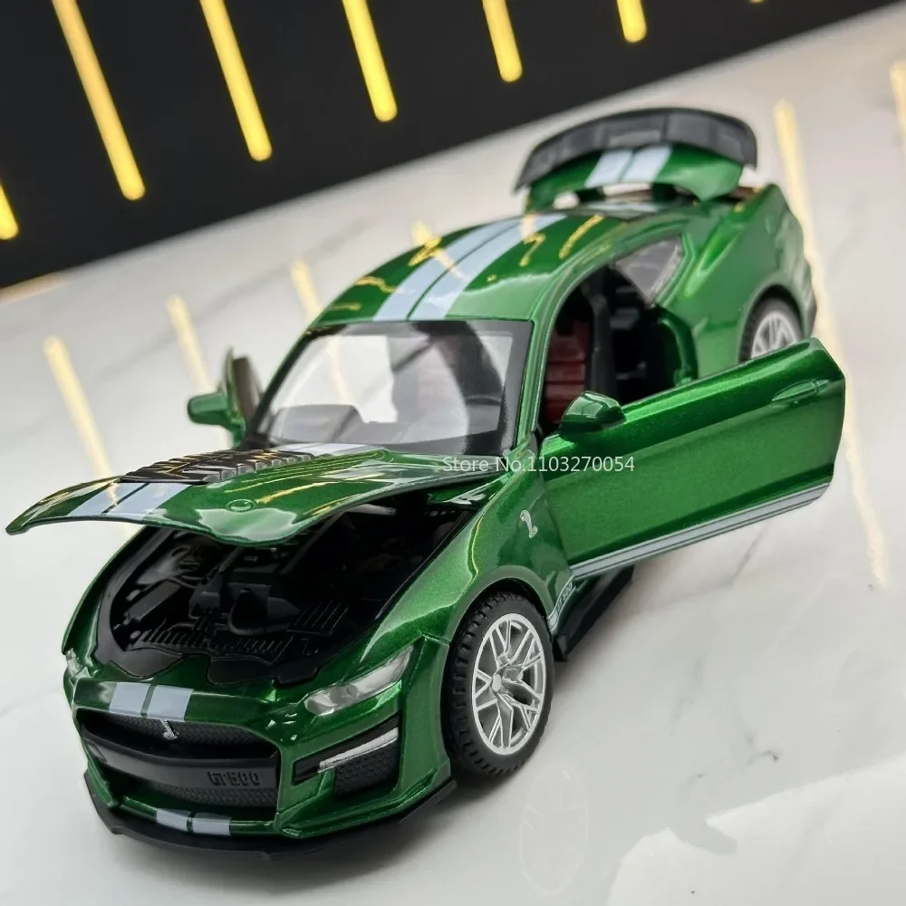 1/32 Mustang Shelby GT 500 Car Alloy Model Toy Metal Body Diecasts Pull Back Doors Can Opened Sound Light Vehicle for Kids Gift