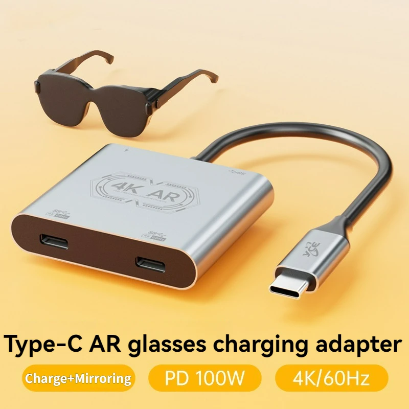 

Dual USB C AR Glasses Charging Adapter 4K@60Hz USB3.0 PD100W Compatible for Iphone Switch Rokid/Xreal Glasses Portable Monitor