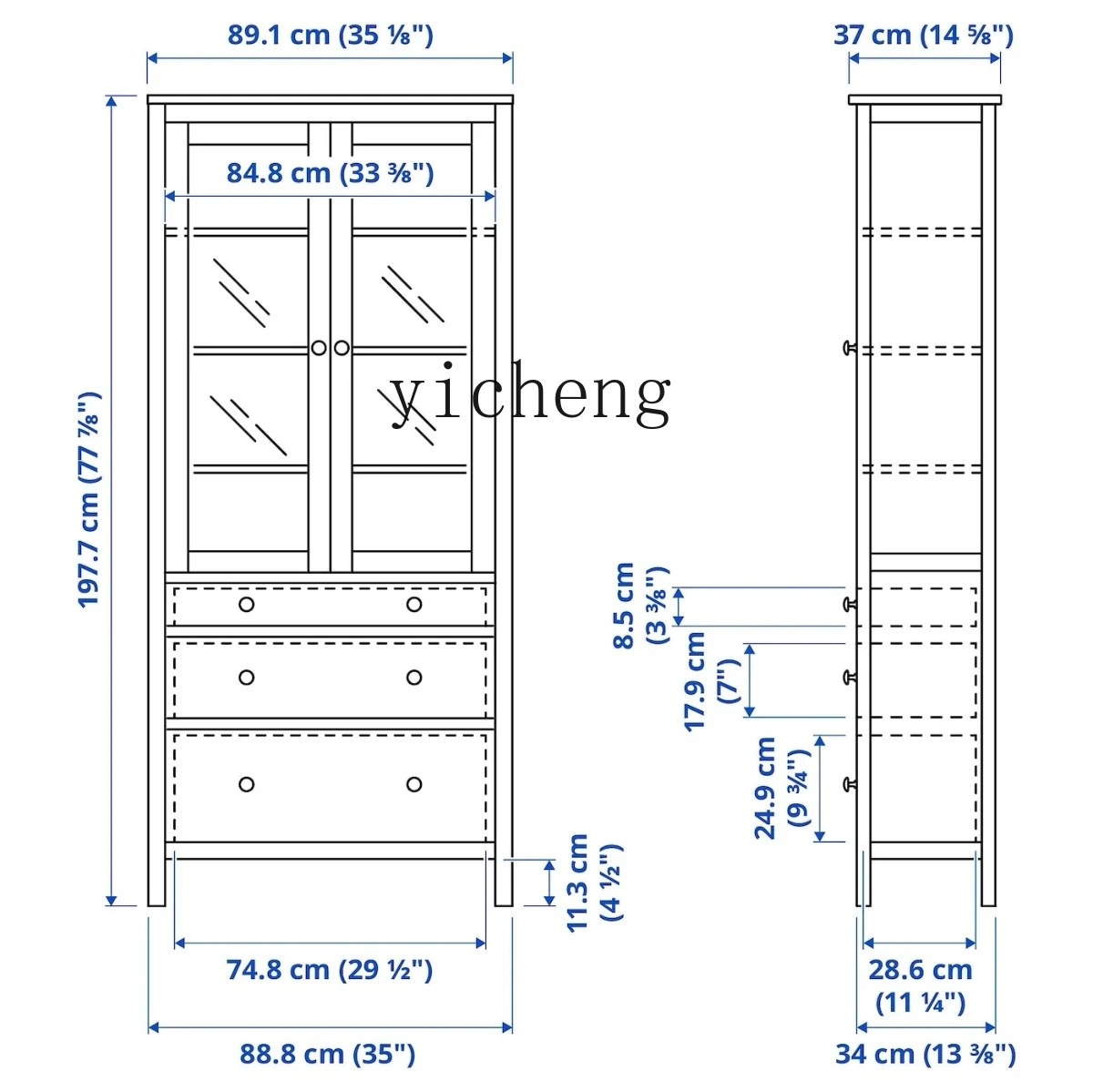 ZK Household Glass Door Three-Drawer Cabinet Living Room Display Study High-Grade Bookcase