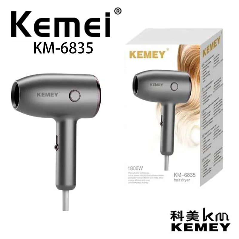 Kemey-Profissional Mini Portátil Cabelo Secador, Martelo, Alta Potência, Duas Velocidades, Cabelo Secador, Cabelo Secador, Cabelo Chapéu, Km-6835