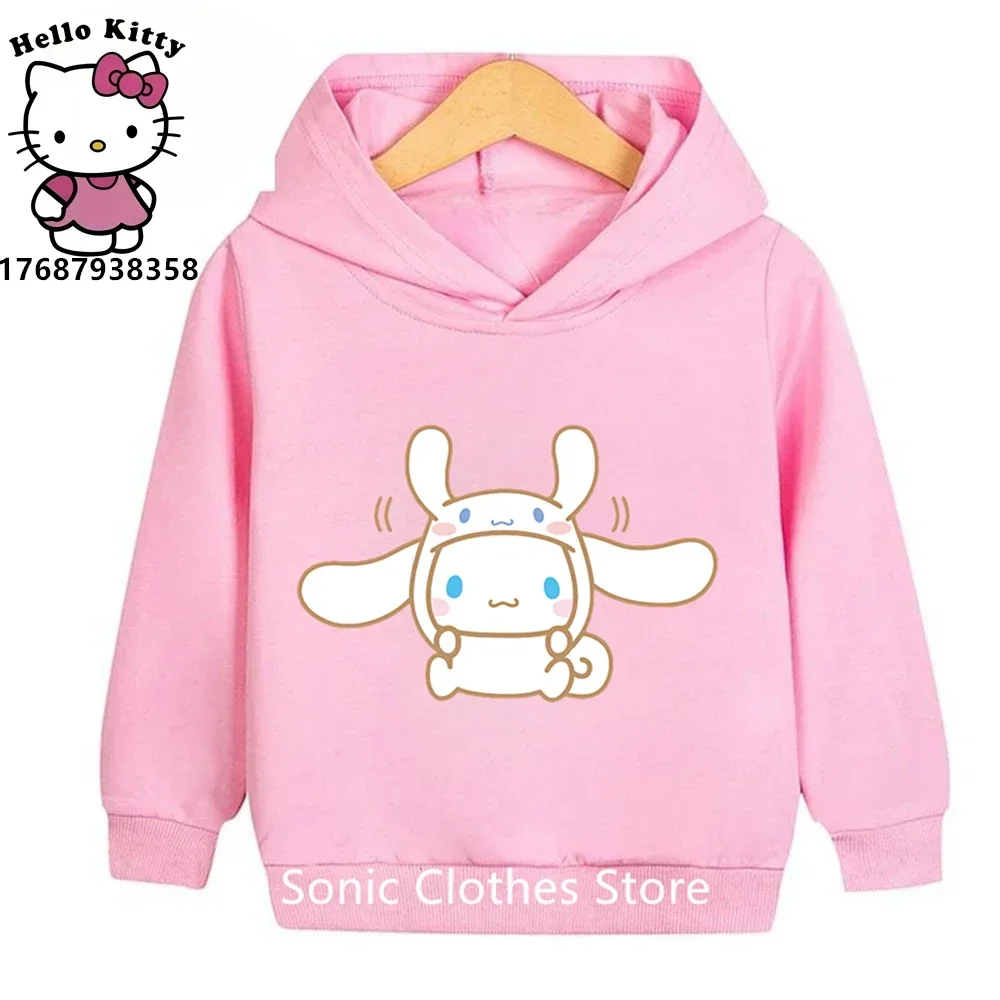 2024 MINISO Cinnamoroll Hoodie Kids Clothes Girls Sweatshirts Spring Boys Long Sleeves Hoodies Sanrio Cartoon Hooded Tops