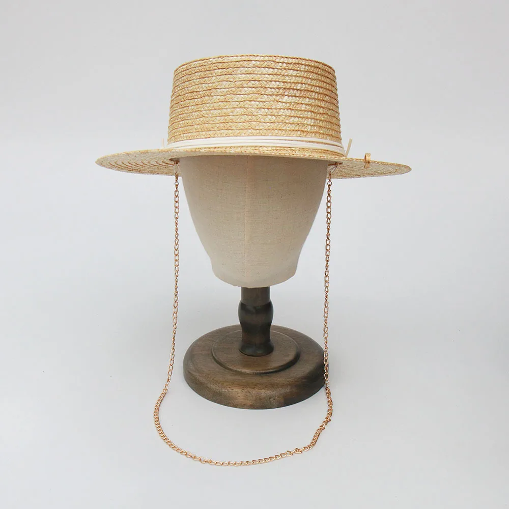 Wide Brim Straw Hat Factory Direct, Chain Design Beach Sun Cap, Outdoor Protection Sun Hat Cross Border