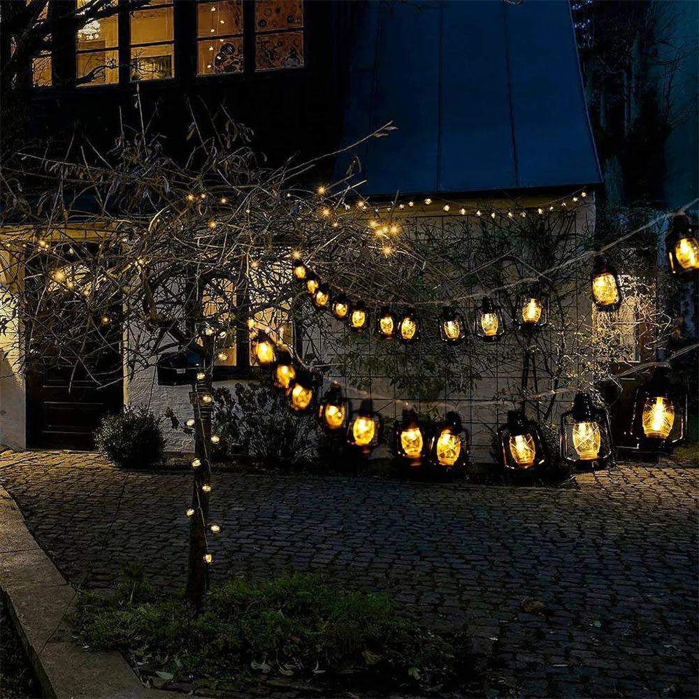 Black Lantern LED String Lights Mini Kerosene Lamp for Indoor Outdoor Patio Garden Holiday Home Ramadan Wedding Party 481