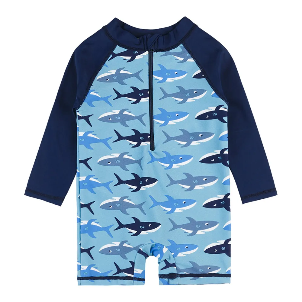 Wishere Baby Boys Swimsuit with Cartoon Shark Pattern Kids Swimwear One Piece Swimming Suit Toddler Bathing Suit for Children