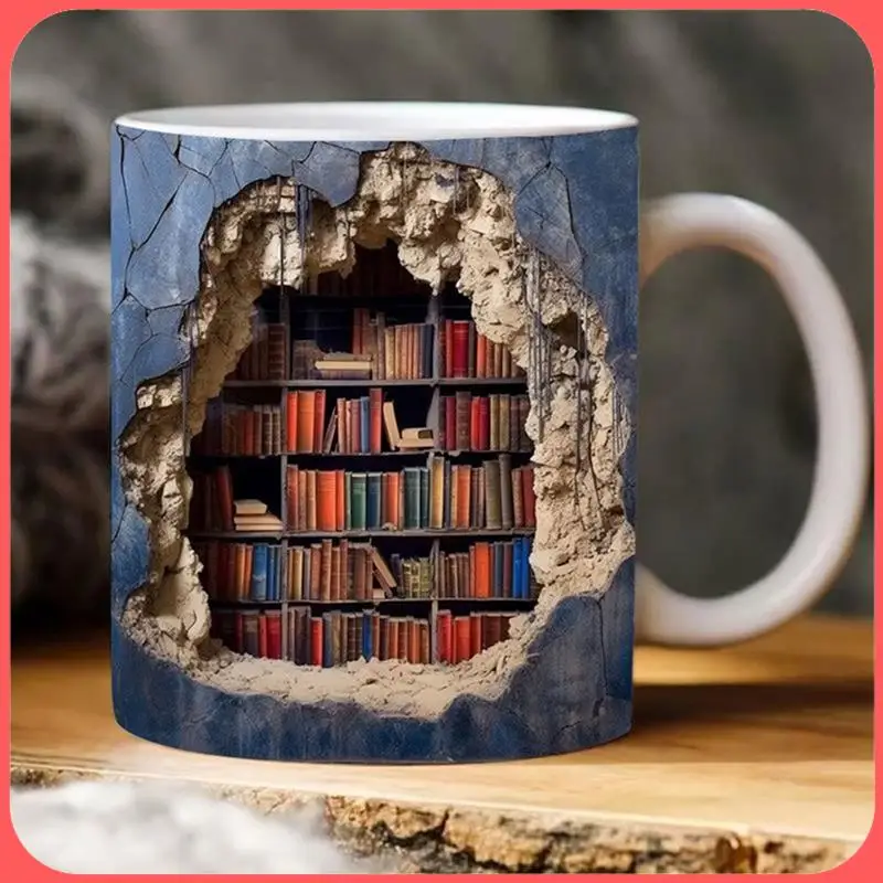 

A76I-3D Bookshelf Mug A Library Shelf Cup,Creative Space Design Multi-Purpose Mug, 3D White Mug,A Durable 330ML 8 X 9.5C