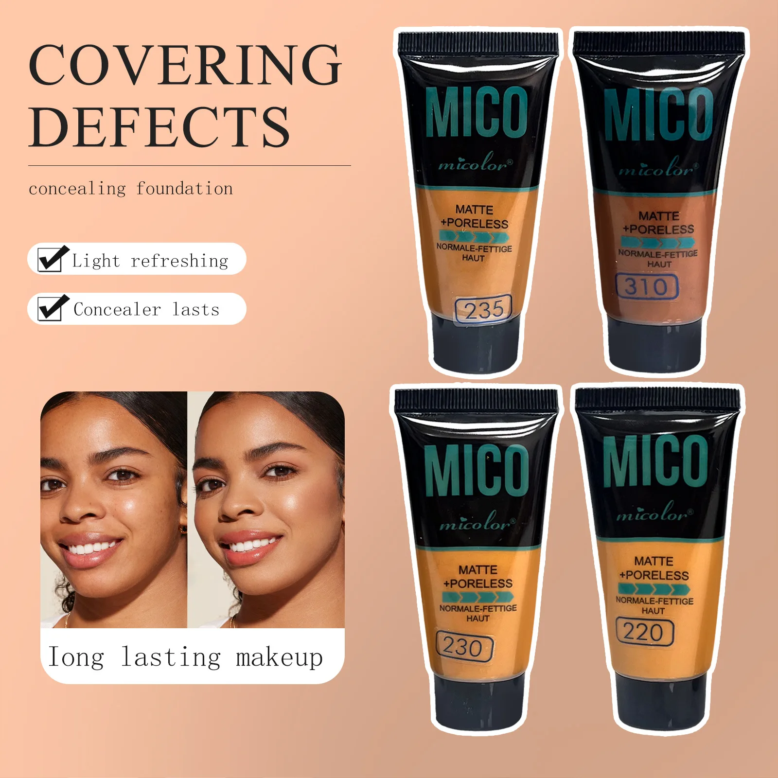 40ml copertura completa per le donne nere cosmetici coreani pelle secca grassa fondotinta correttore liquido viso idratante trucco di base