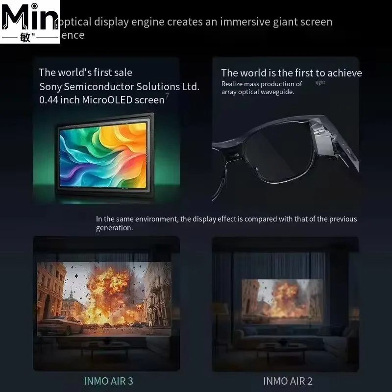 New INMO AIR3 Standalone AR Smart Glasses 1080P Binocular Waveguide Display with 3D Control Ring Real-Time Multi-Language