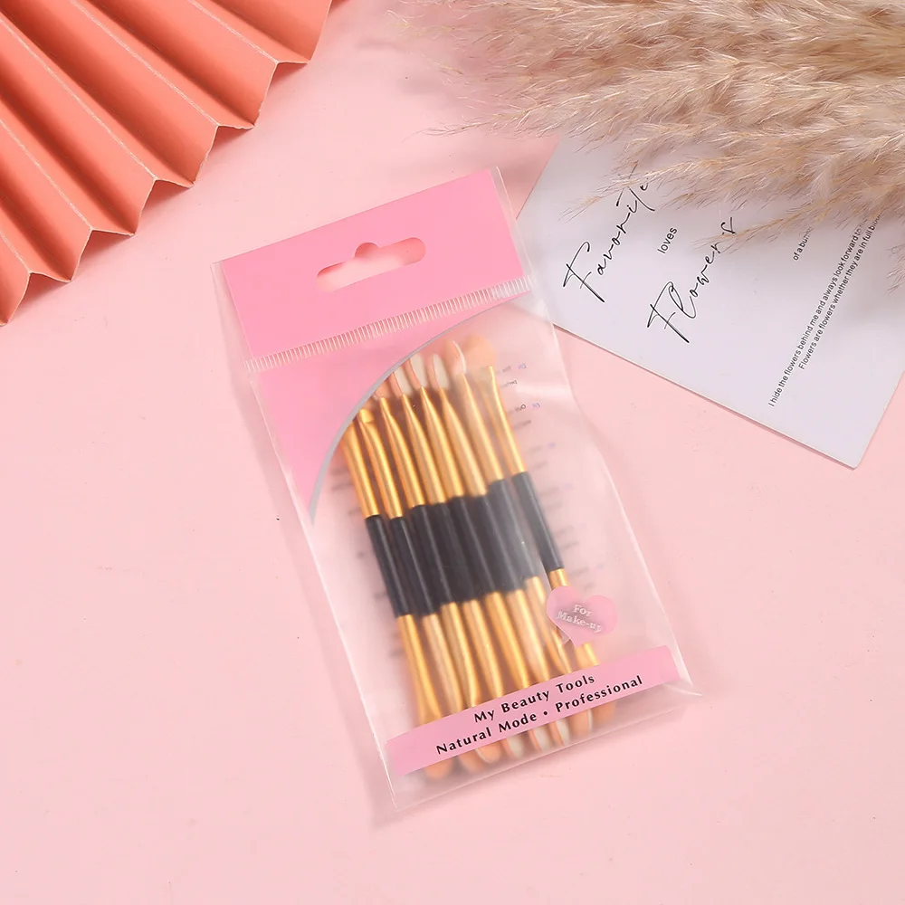 8Pcs Eyeshadow Applicator Pro Sponge Double Ended Make Up Supplies Portable Eye Shadow Brushes Nail Mirror Powder Brush