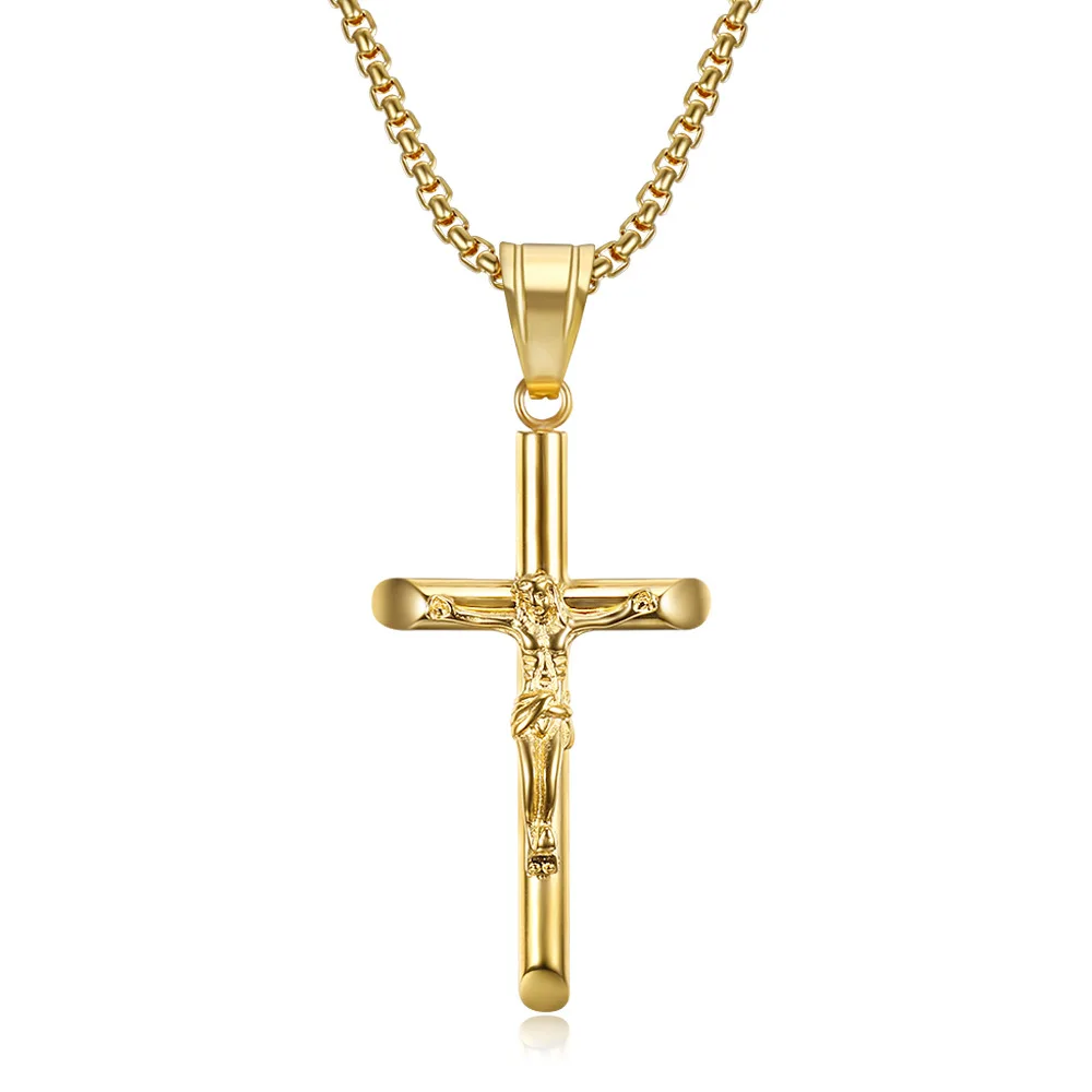 Stainless Steel Titanium God Jesus Cross Hip Hop Pendant Collar Chains Necklace for Men Women Boyfriends Gift Jewelry