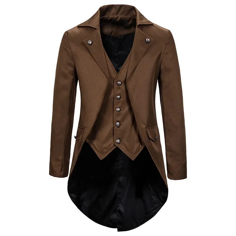 

Retro Mens Gothic Blazers Jacket Coats Medieval Steampunk Men Blazer Fake Two Pieces Victorian Coat Men Cosplay Costume