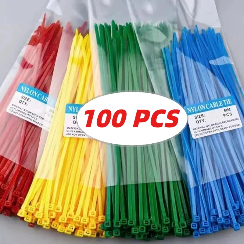 100/200PCS Thick colored nylon zip ties with self-locking zipper, strong corrosion resistance, cable sorting and storage tape