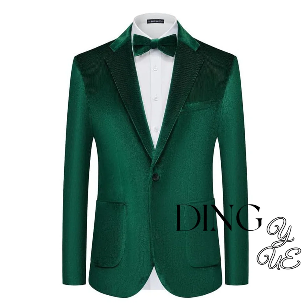 Men's 2-piece Set Retro Corduroy Single-breasted Slim-fit Business Suit Jacket Wedding Groomsman Blazer Suit (jacket + pant)