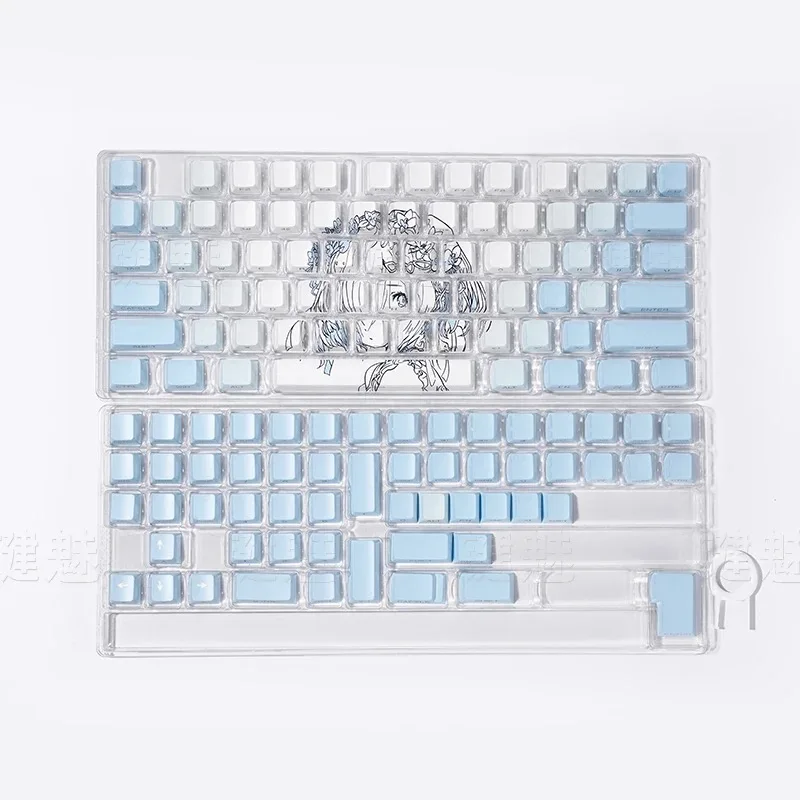 130 مفتاح ريم الوردي Keycap الجانب نحت الكرز الشخصي أنيمي Keycap لقطة مزدوجة تألق من خلال PBT Keycap للوحة المفاتيح الميكانيكية MX #6