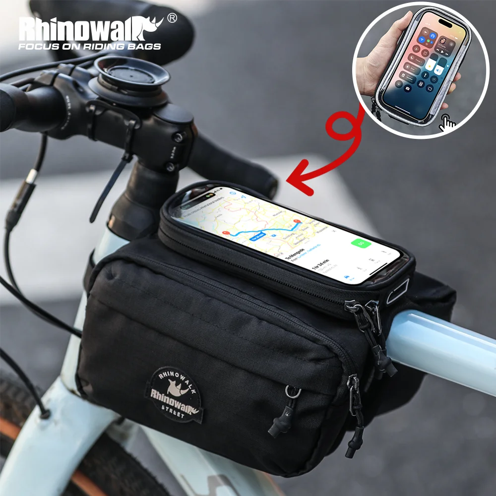 

Rhinowalk Bike Front Tube Bag Waterproof Bicycle Crossbar Saddlebag With 7 Inch Touchable Phone Case Single-Sided Magnetic Flap