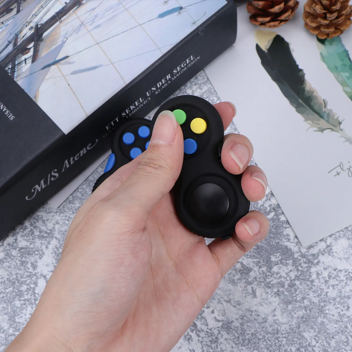 2Pcs Gamepad Stress Relief Controller 7 Function Lightweight Anti-Skid Handheld Decompressor for Kids Adults Black