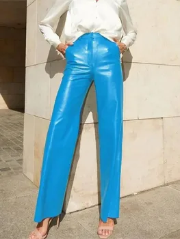 High Waist PU Leather Pants 4 Fashion Solid Color PU Leather Pants Women 2025 New Trendy Lady Commuting Clothing High Waist Straight Trousers Women's Pants 4