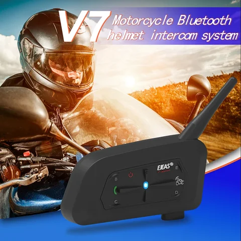 Original EJEAS 1/2Pcs V7 Motorcycle Intercom Moto Helmet Headset Bluetooth Interphone Walkie Talkie for 7 Riders