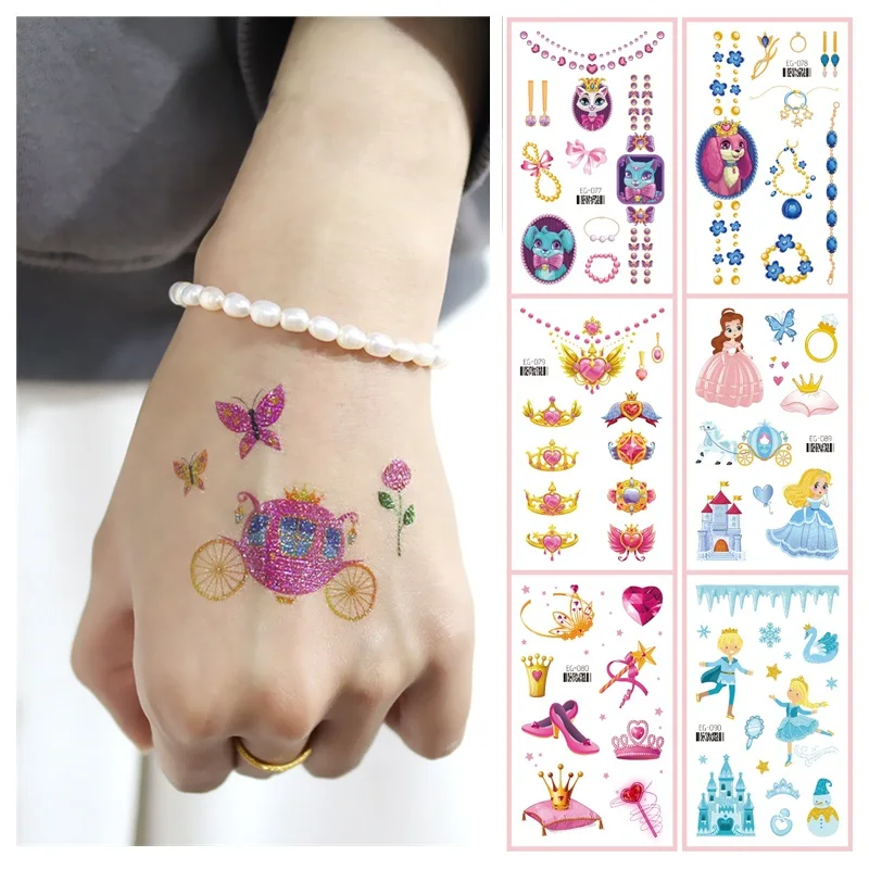 

Disposable Glitter Powder Temporary Tattoo Prince Princess Castle Make Up Stickers tatouage temporaire Gift For Kids