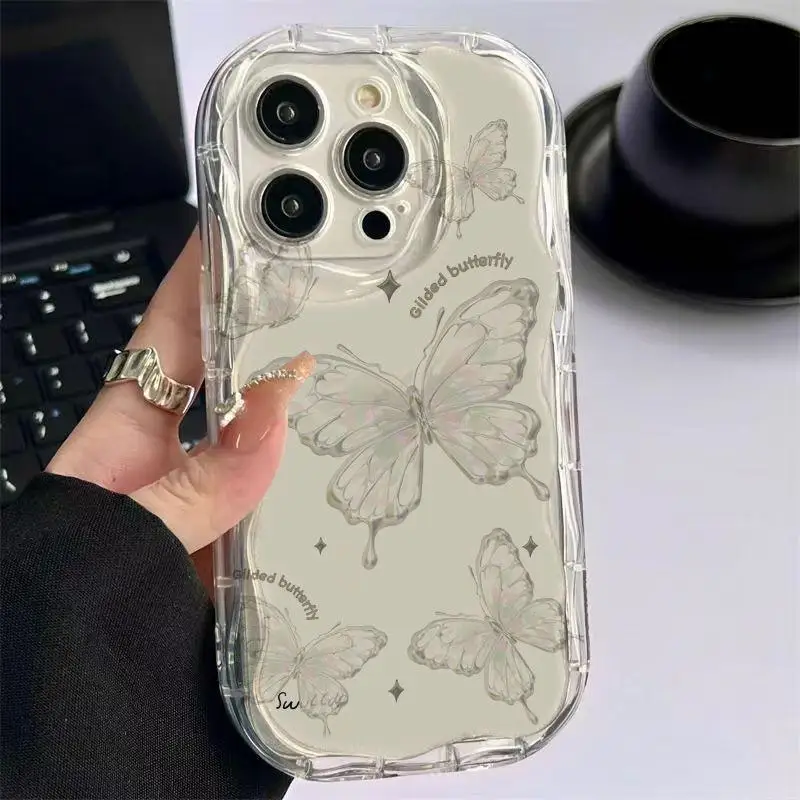 Funda de teléfono para Xiaomi Redmi Note 10, 9, 8, 10C, 9C, 9A, 11, 5G, K30, K40, K50 Pro, 3D, mariposa, borde ondulado suave, cubierta trasera Linda a prueba de golpes