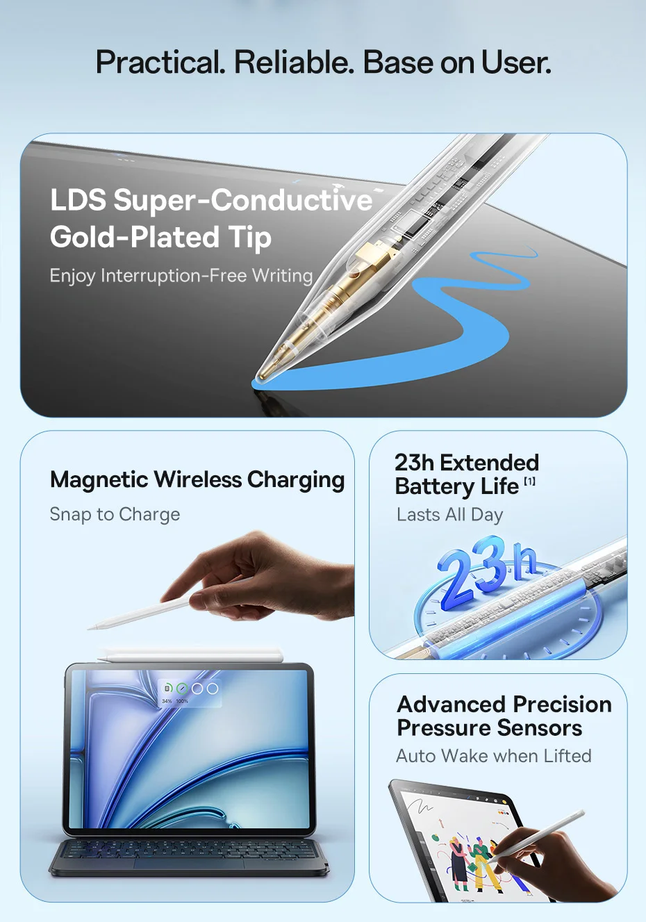 Baseus Stylus Stift Kabellose Aufladung für Apple Pencil Magnetische Anziehung für iPad Pro Air Mini Bluetooth 23h Akkulaufzeit Tablet-Stift – Detail 3