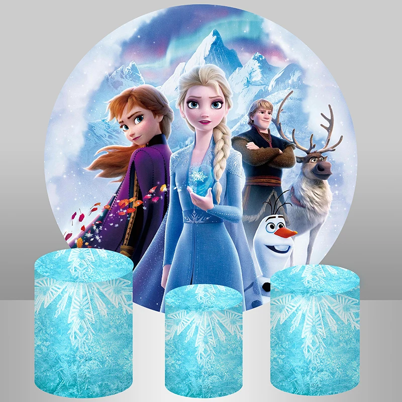 Disney Frozen Theme รอบฉากหลังเจ้าหญิง Elsa Anna สาววันเกิดพื้นหลังฤดูหนาวหิมะ Plinth ครอบคลุม