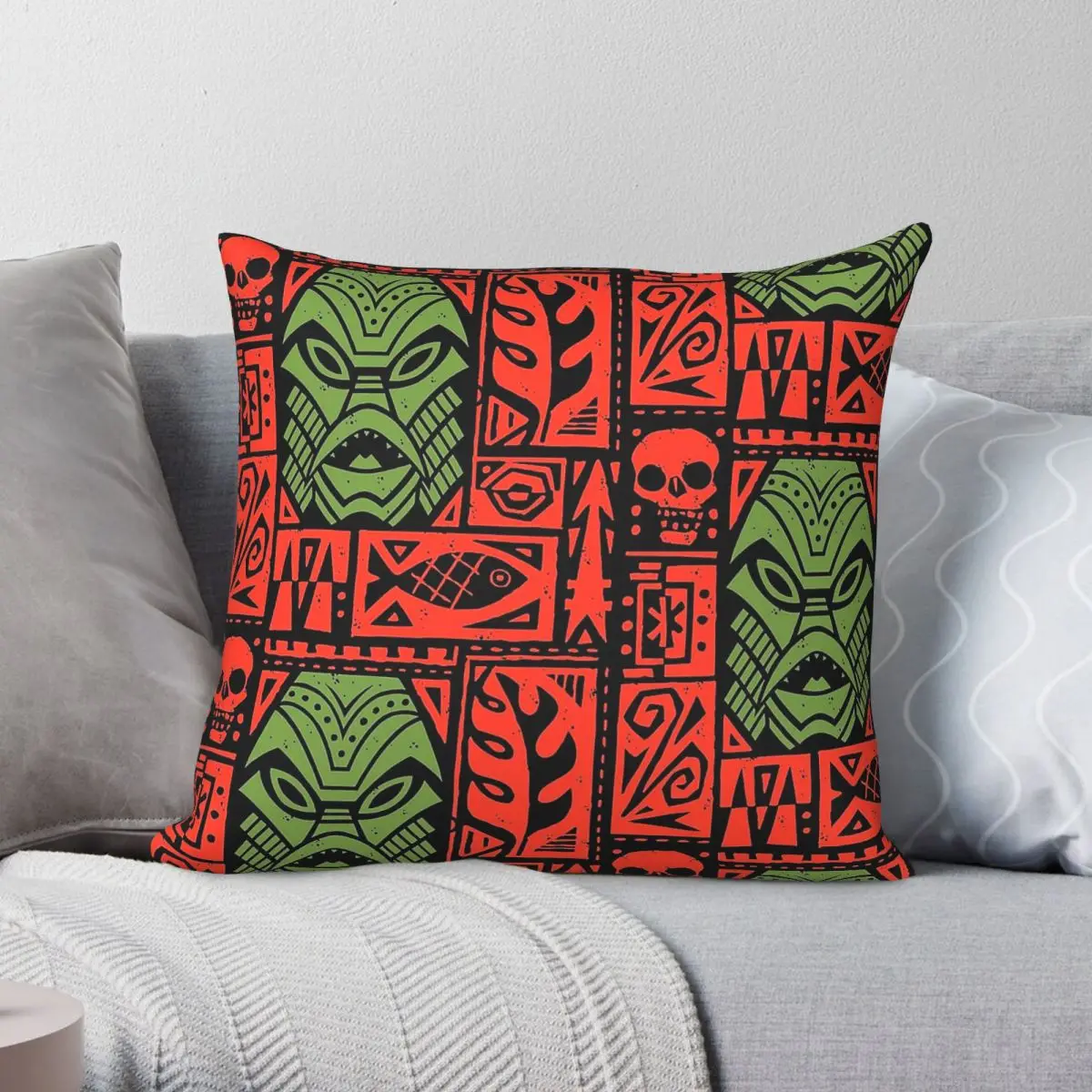 Black Lagoon Tiki Square Pillowcase Polyester Linen Velvet Pattern Zip Decorative Pillow Case Room Cushion Cover Wholesale