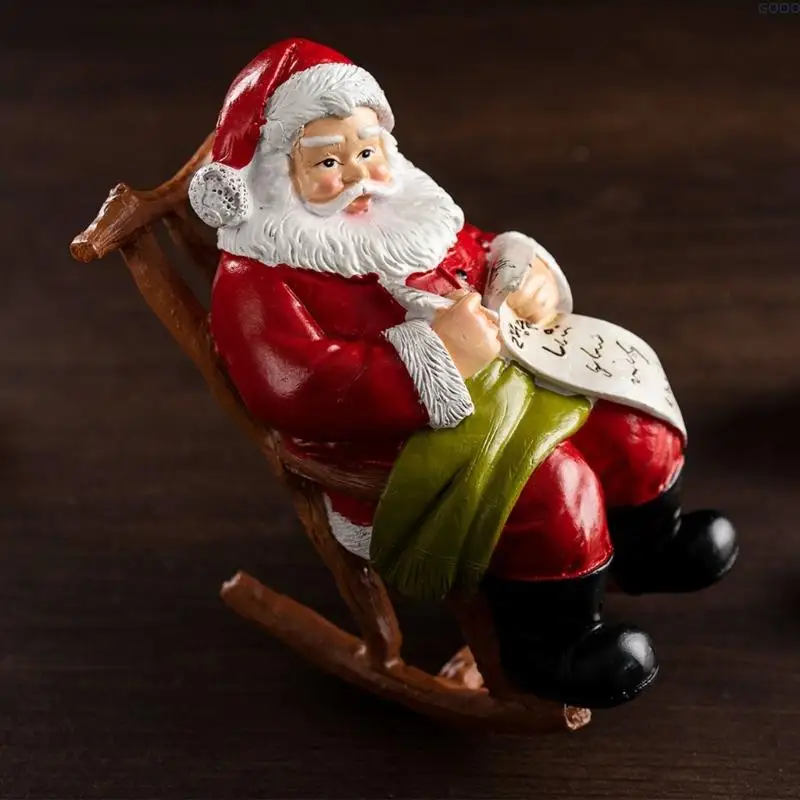 23GA Santa Recliner Chair Resin Figurine Decors Christmas Home Tabletop Decoration
