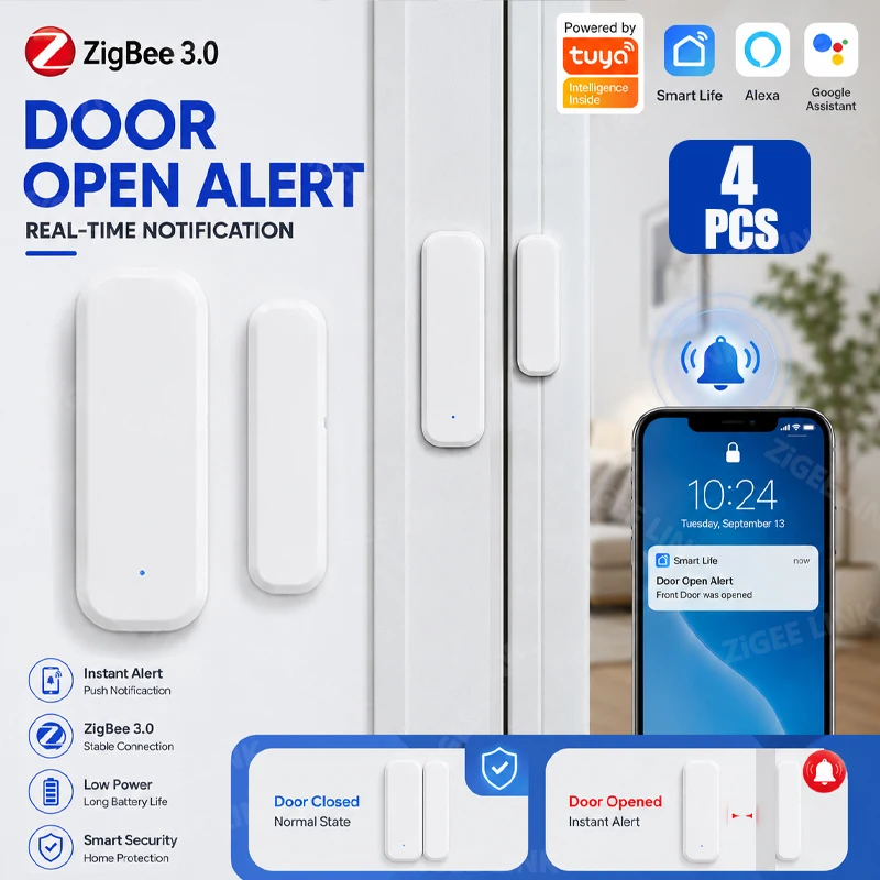 Google 4PCS Zigbee Door Window Opening Contact Sensor Wireless Anti-Theft Burglar Detector APP Alert Reminder Compatible Alexa Google - Aliexpress Deal