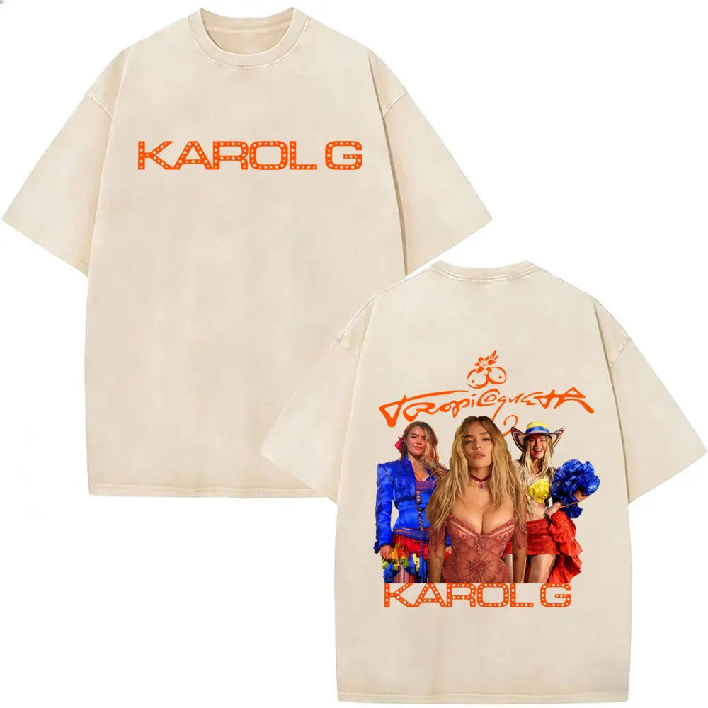 Washed Vintage Karol G Viajando Por El Mundo Tropitour 2026 Merch T-shirt Men Women Fashion Oversized T Shirt Casual Cotton Tees