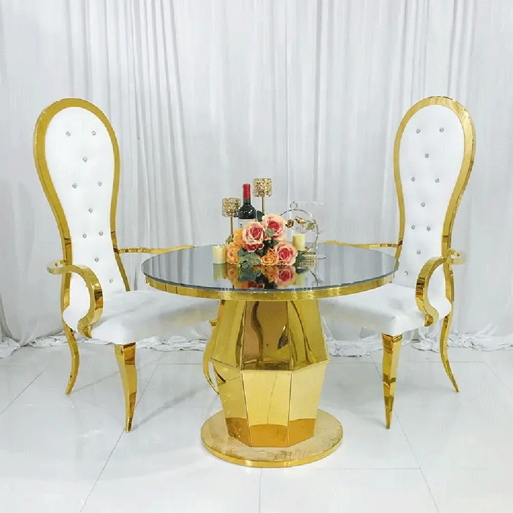 

Good selling round mirror furniture stainless steel base dining table wedding cake table for sale