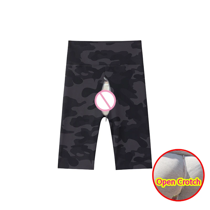 

Women Open Crotch Sexy Pants Exercise Shorts Sporty Mini Pants Gym Fitness Capris Summer Hidden Zipper Crotchless Leggings