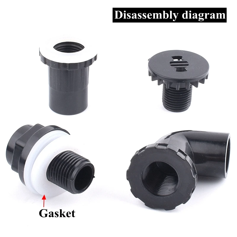 Black 20-50mm Aquarium Fish Tank Drain Joint PVC Pipe Water Supply Tube Connector Household DIY Water Inlet Outlet Tank Joint