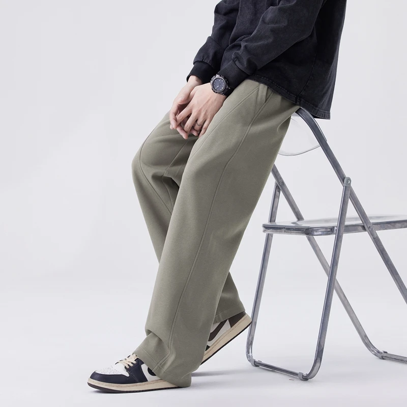 Men's Casual Straight Sports Trousers Hong Kong Style Loose to Wide-footed Trousers