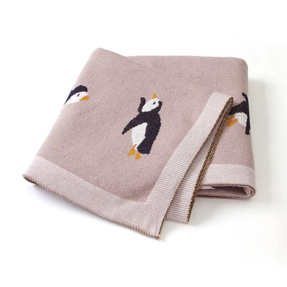 100x80cm Knitted Cartoon Penguin New-Cotton Baby Blankets Newborn Soft Biocotton Infant Stroller Cover Swaddle Wrap Baby Stuff