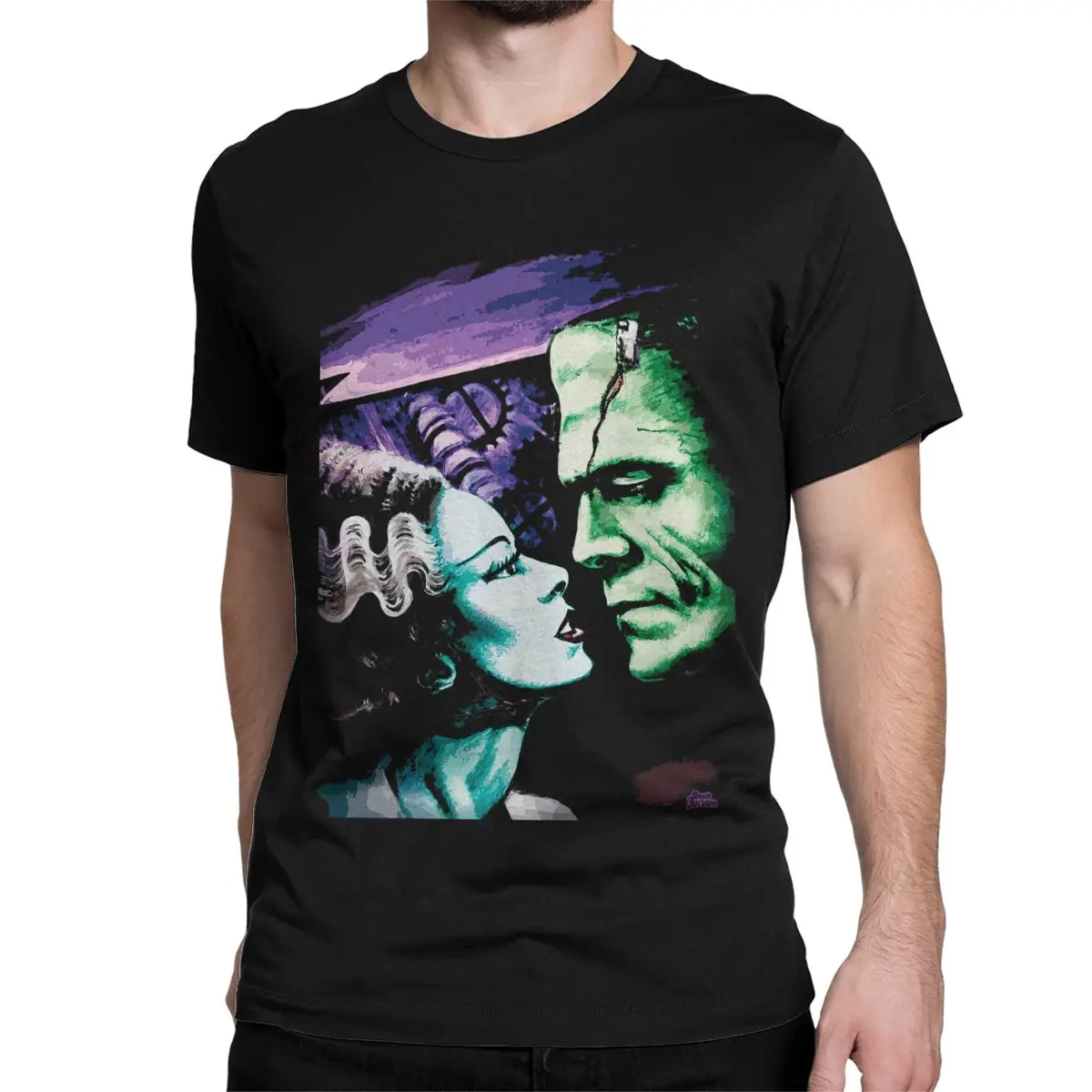 Men Women T-Shirt Bride Frankenstein Monsters In Love Funny Pure Cotton Tees Short Sleeve Horror Movie T Shirt Clothes Summer