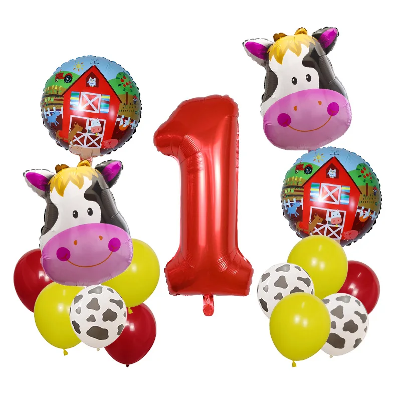 15pcs Cow Neddy Animal Foil Balloons Farm Theme Party Decoration Kid Birthday Party Kids Toys 1 2 4 5th Baby Shower Supplies