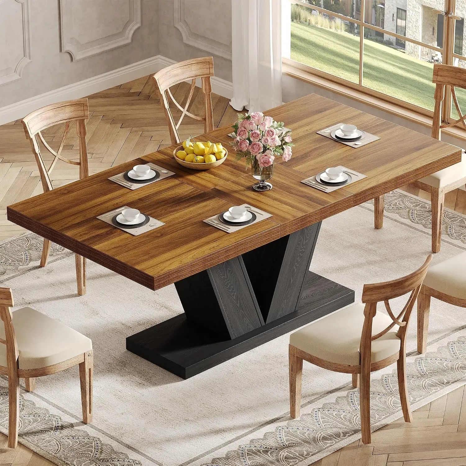 47-63 Extendable Rectangular Dining Table for 4-6, Walnut, Customized
