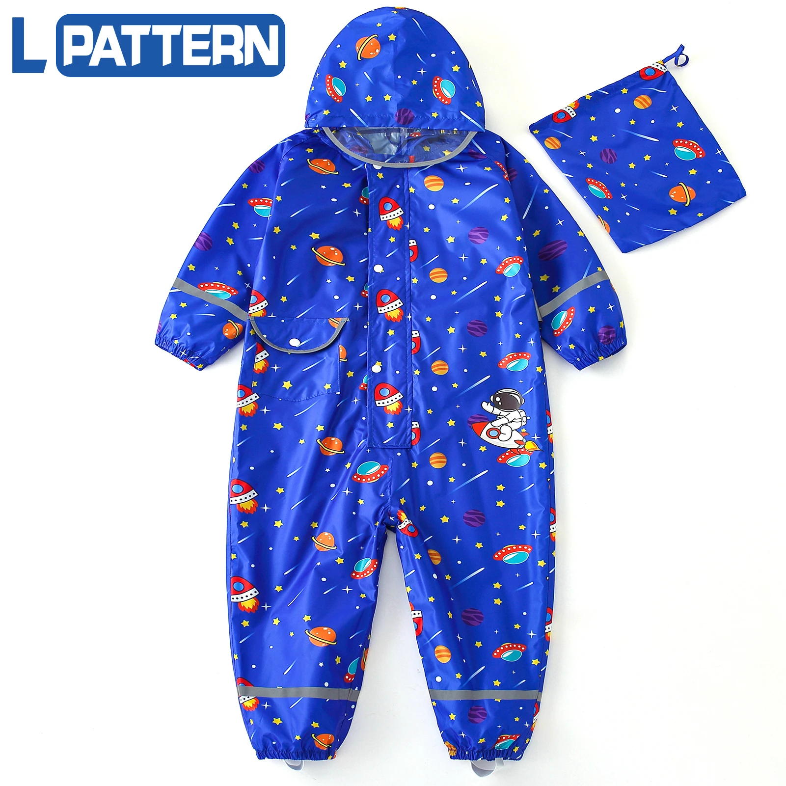 LPATTERN Kids Rain Suit Hoodie Waterproof Baby Boys Girls Cartoon Print Jumpsuits One-Piece Raincoat Children\'s Rainwear