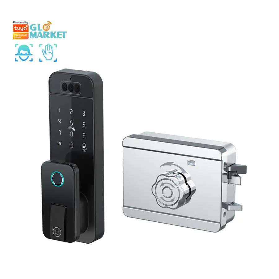 High Security Keyless Entry Fingerprint Password Electric Smart Lock Factory Wholesaler Tuya Smart Home Code Built-in Screen