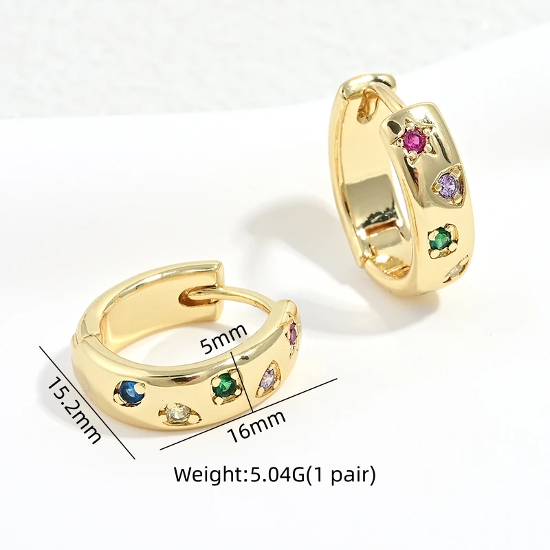 18K Gold-Plated Brass Colorful CZ Huggie Hoop Earrings, Fashion Multicolor Crystal Jewelry For Women Daily Wear:VE1826
