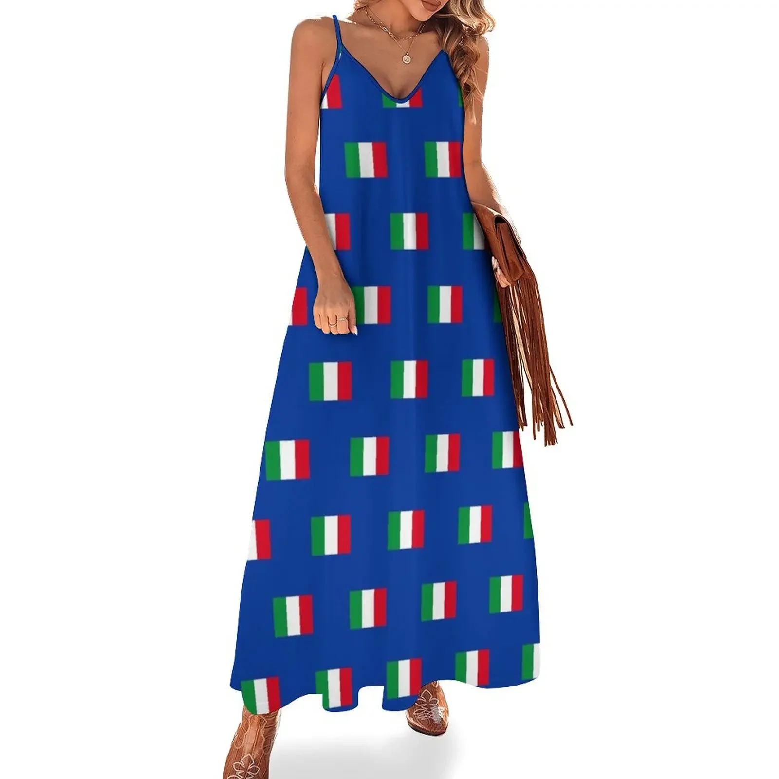 

Flag of Italy pattern blue background, Bandiera di Italia Sleeveless Dress Women's dresses Woman clothes Long dress