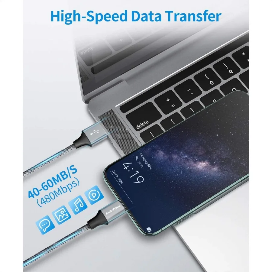 كابل USB C طويل 8ft 2Pack 3A شحن سريع USB A إلى USB C كابل شاحن مضفر لهاتف iPhone 16 15 Pro Max Plus لهاتف Samsung Gala